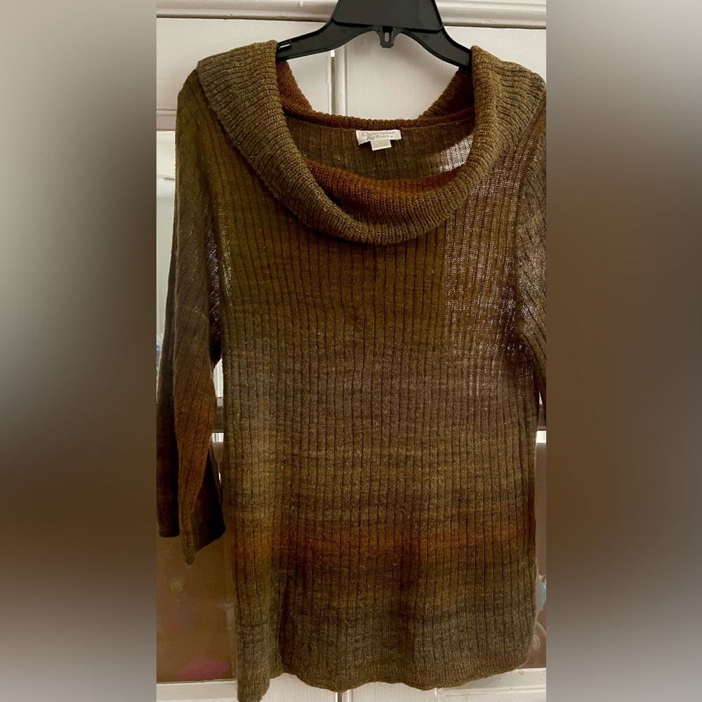 Christopher & Banks Sz L Sweater Brown Shades Transparent Cowl Neck Long Sleeve